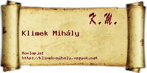 Klimek Mihály névjegykártya